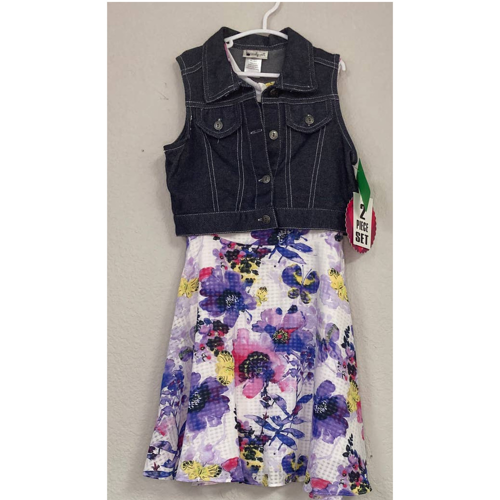 Emily West Girls Dress and Jean Vest  2 Piece Set Size 7